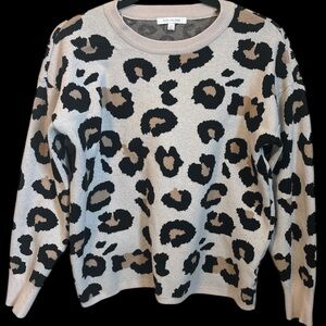Skies Are Blue Leopard Print Sweater - Black and Cream